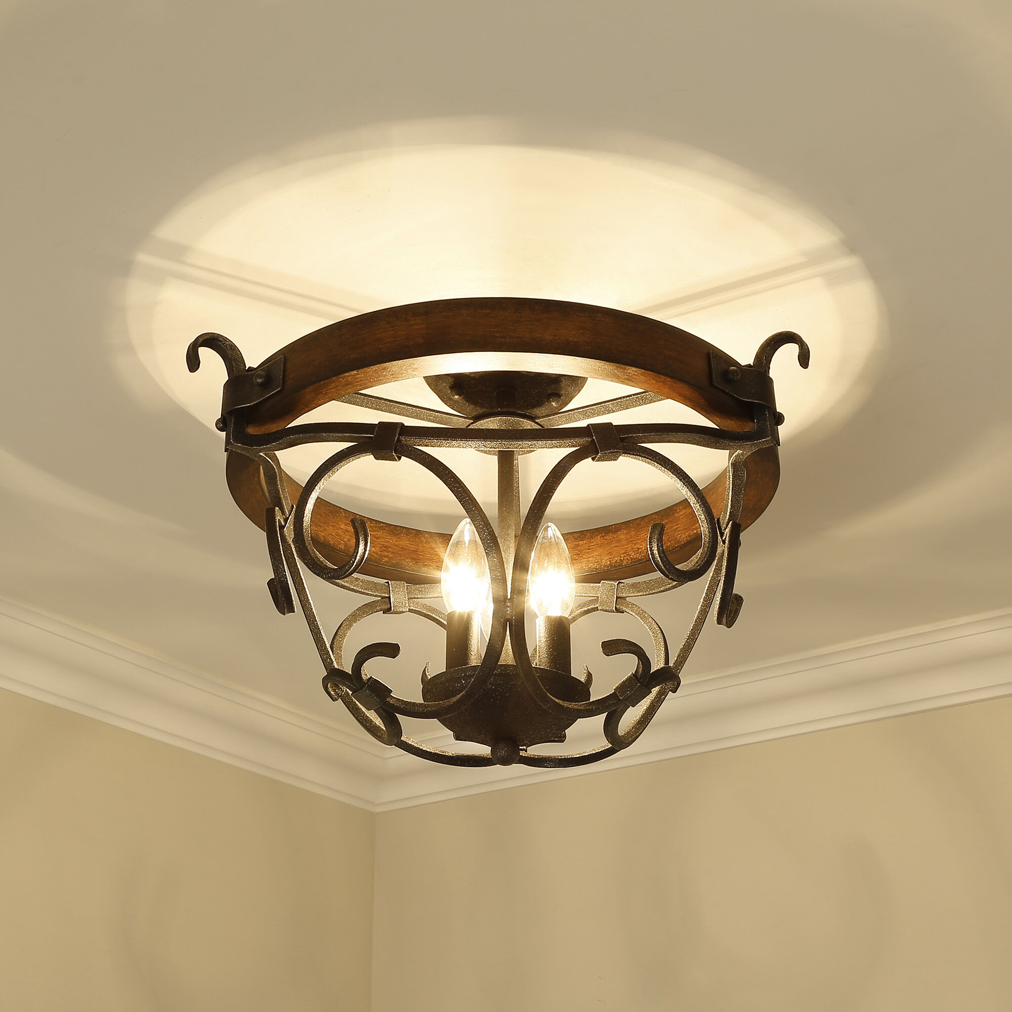 Madera 3 Light 18 inch Black Iron Semi-Flush Ceiling Light